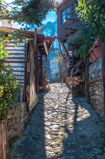 Palaios Panteleimonas,the picturesque Greek village at Mount Olympus. stock photo