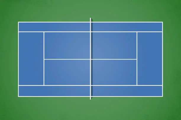 Vector illustration of Stylized blue tennis court with green surroundings