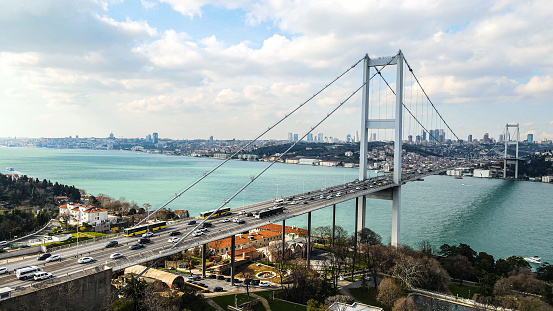 Aerial view of Istanbul Bosphorus Bridge. Istanbul City Landscape.