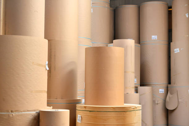 istock Spools of paper in the generic corrugated board plant 1364571247