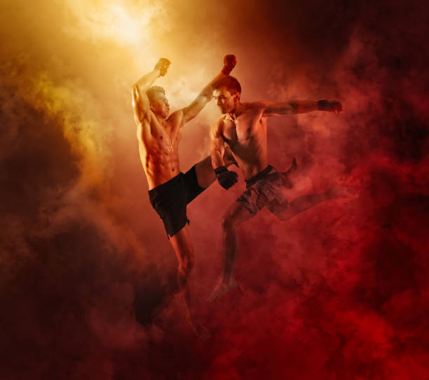istock MMA boxers fighters fight in fights without rules 1364572193