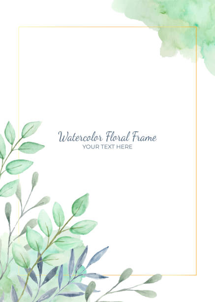 istock Hand painted of beautiful leaves watercolor as background frame. 1364573611