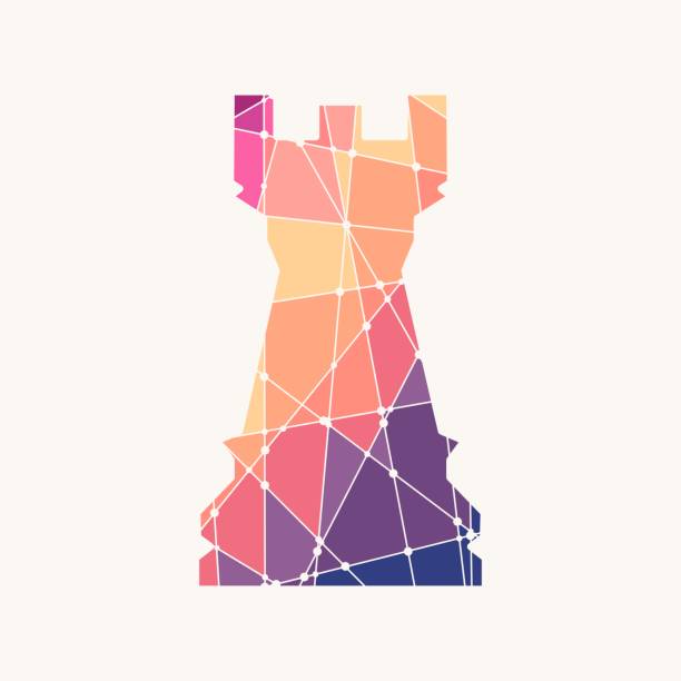 istock Piece of chess. The rook icon textured by lines and dots 1364576019