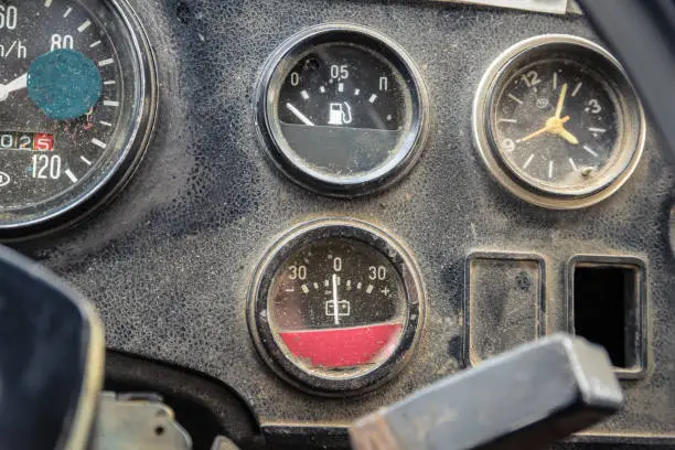 Photo of Dashboard in an old truck close-up