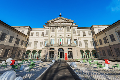 Bergamo, Italy - January 6, 2022: Accademia Carrara, Art Museum, Art Gallery and Academy of Fine Arts with over six hundred artworks from the 15th to the 19th century with Italian, Flemish and Dutch pictorial schools in Bergamo downtown, Piazza Giacomo Carrara, Lombardy, Italy, Europe.