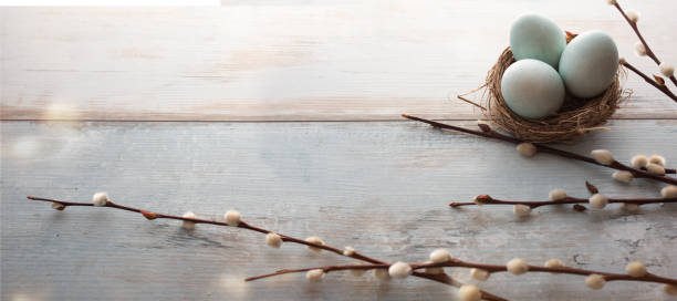 istock Easter decoration on gray vintage wood 1364581265
