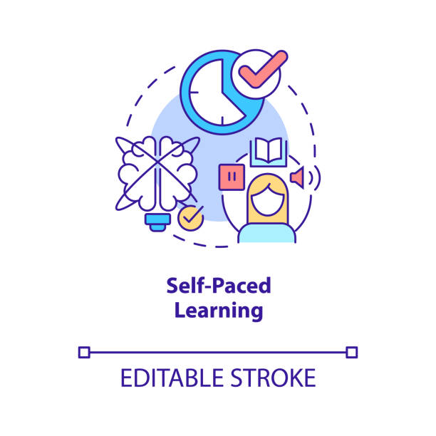 Self paced learning concept icon Self paced learning concept icon. Own time and schedule. Electronic learning abstract idea thin line illustration. Isolated outline drawing. Editable stroke. Roboto-Medium, Myriad Pro-Bold fonts used lunar module stock illustrations