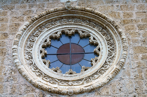 Anversa degli Abruzzi, Italy - June 12, 2021: Anversa degli Abruzzi, L Aquila province, Abruzzo, Italy: facade of medieval Santa Maria delle Grazie church