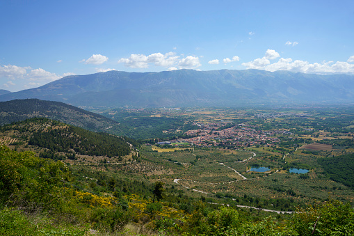 Landscape of Valle Peligna, Abruzzo, near Raiano and Anversa. View of Cocullo