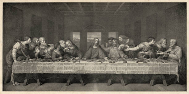 Last Supper painting from Leonardo Da Vinci Last Supper from Leonardo Da Vinci
Original edition from my own archives
Source : Westermanns Monatshefte 1898

The Last Supper is a late 15th-century mural painting by Italian artist Leonardo da Vinci housed by the refectory of the Convent of Santa Maria delle Grazie in Milan, Italy. It is one of the Western world's most recognizable paintings. last supper stock illustrations