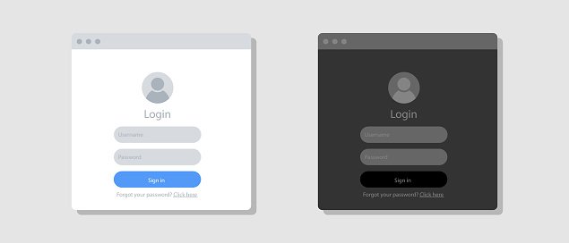 Login form vector icons set. Log in template, Website or App account connexion page with email, password
