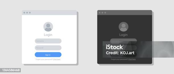 Log In form template set. Sign In with Facebook, Google, Apple. Isolated login, sign in forms on white background. Website or App account connexion page with email, passeword. UI vector Illustration. Stock