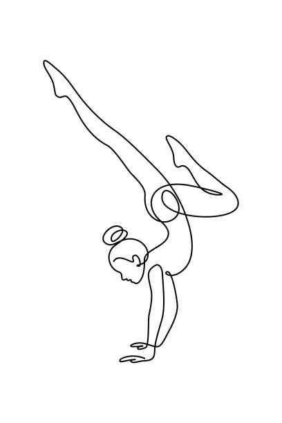 Gymnast handstand Gymnast in continuous line art drawing style. Rhythmic gymnastics handstand balance minimalist black linear sketch isolated on white background. Vector illustration gymnastics stock illustrations