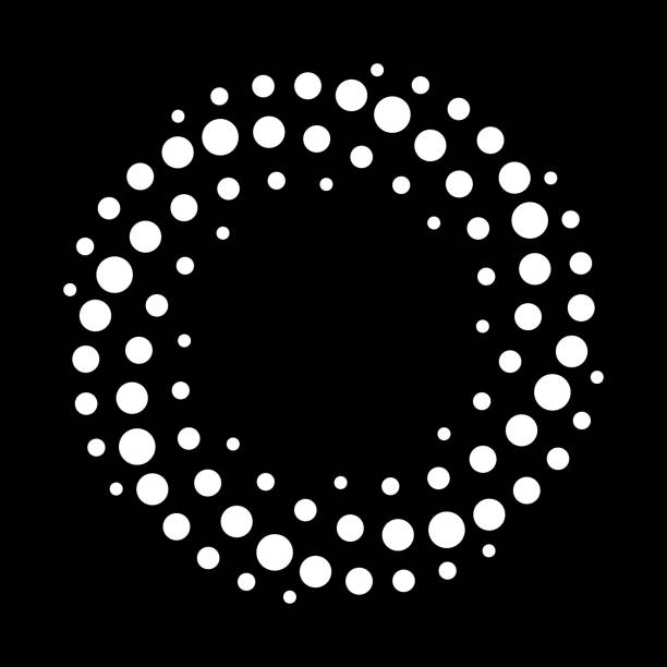 白い点線スパイラルハーフトーンパターン。黒い背景に円でドット。現代の抽象的なスパイラルハーフトーンの背景。円形のラウンドスワールミニマルドット。ベクトルの図 - illusion spiral black white点のイラスト素材／クリップアート素材／マンガ素材／アイコン素材