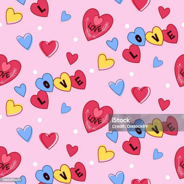 Bentuk Hati Kuning Dan Biru Merah Pada Latar Belakang Warna Pink