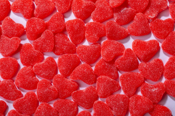 istock Full frame shot of fresh red heart shape candies 1364595608