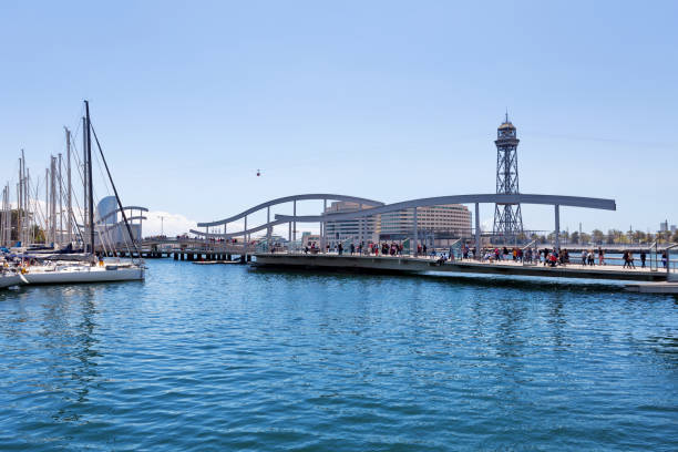 barcelona, españa. sea rambla, paseo marítimo - port de barcelona catalonia spain barcelona city fotografías e imágenes de stock