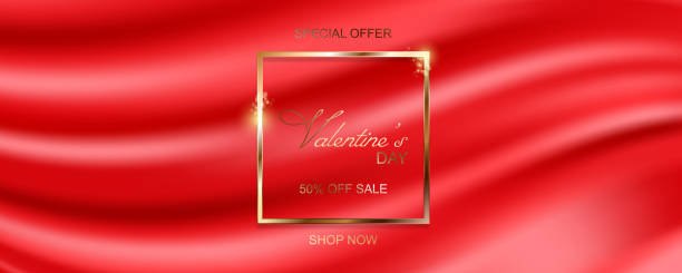 istock Happy Valentines Day sale banner on silk fabric background 1364597832