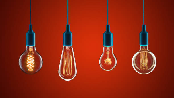 istock Idea and leadership concept - bulbs on the red background 1364598776