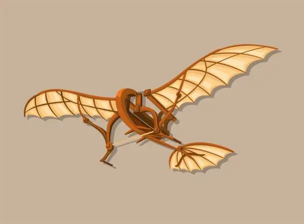 Vector illustration of Flying machine creation from Leonardo Davinci, concept technology historical illustration vector