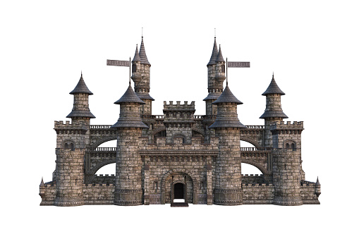 Large old fairytale castle. 3D illustration isolated on a white background.