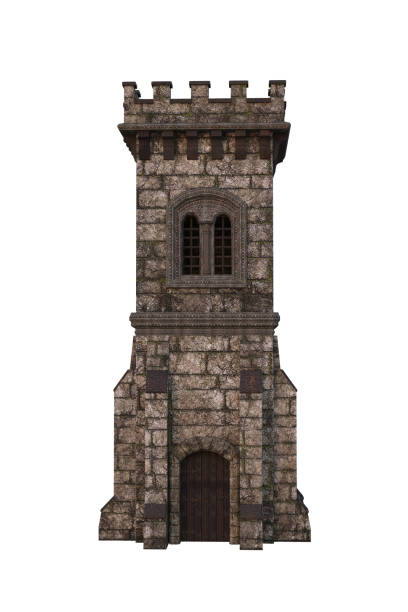 istock 3D rendering of a square fairytale castle tower isolated on white. 1364605340