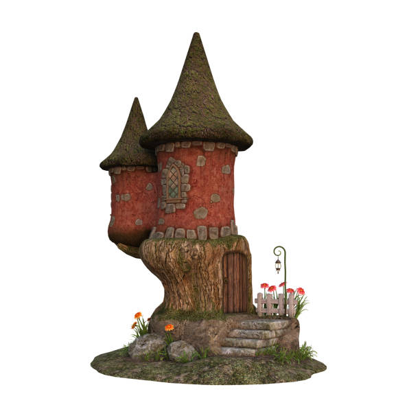 Small fairy castle home. 3D illustration isolated on a white background.