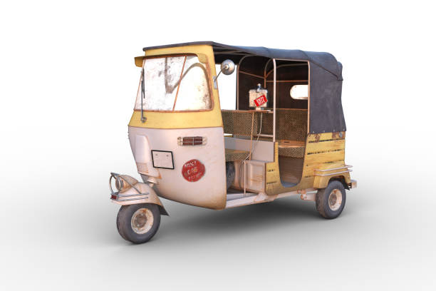 istock Front view 3D rendering of an Indian auto rickshaw isolated on white. 1364605370