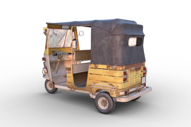 istock Rear view 3D rendering of an Indian auto rickshaw isolated on white. 1364605392