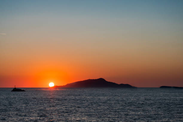 Ischia Island Orange Sunset in Italy in the Tyrrhenian Sea