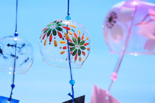 istock Wind chimes swaying in the breeze and the blue summer sky 1364607965