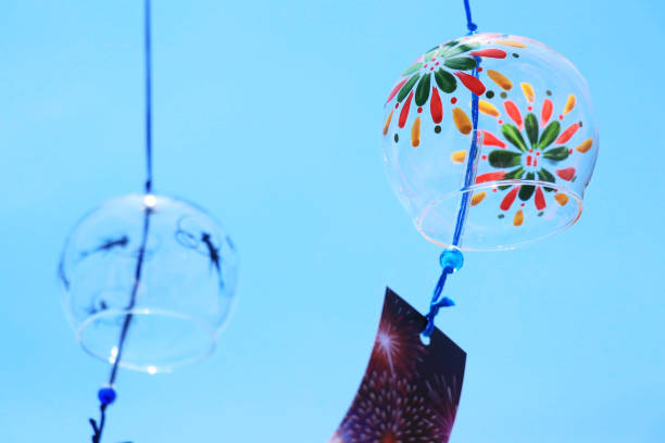 istock Wind chimes swaying in the breeze and the blue summer sky 1364609773