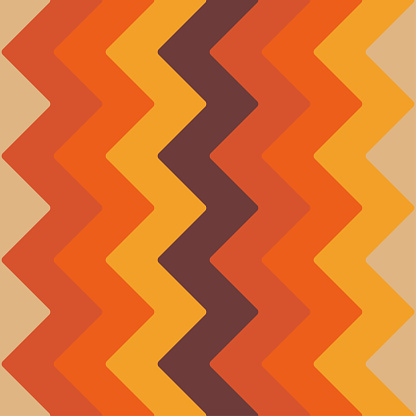 Abstract 1970s Seamless Pattern: Zigzag in Ocher Gtadient Colors. Retro Style, Geometric Vintage Background. Hand-Drawn Vector illustration. Seventies Colorful Wallpaper.