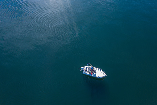 Aerial view of boat on a lake