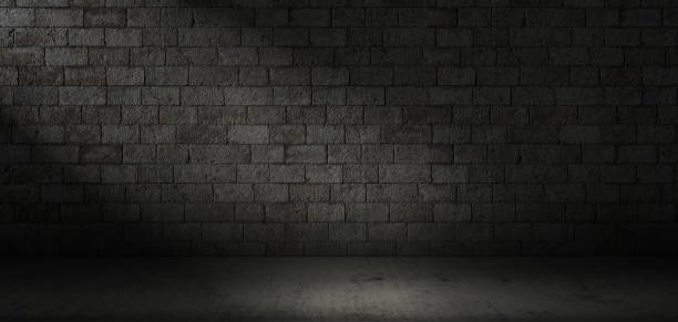istock Stone wall and concrete floor texture in the dark, three dimensional background for wallpaper or product display 1364614050