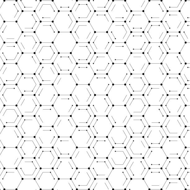 illustrazioni stock, clip art, cartoni animati e icone di tendenza di tecnologia modello esagonale di punti e linee - hexagon honeycomb repetition connection