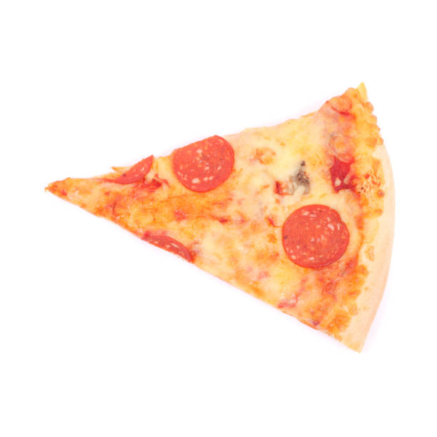 istock Triangle slice of pizza isolated on white 1364617186