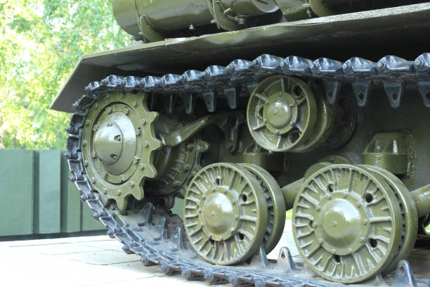 istock Chain tracks closeup of a military machine 1364617211