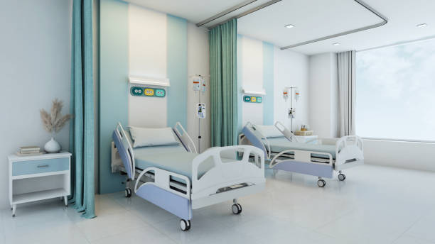 istock Hospital recovery room with beds.3d rendering 1364618862