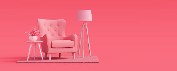 istock Creative interior design in pink studio with armchair. Minimal color concept. 3d render 1364620199