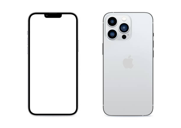 iPhone 13 Pro New York, USA - December 21, 2021: Front and Rear view of white Apple iPhone 13 Pro smartphone isolated on white background. brand name smart phone photos stock pictures, royalty-free photos & images