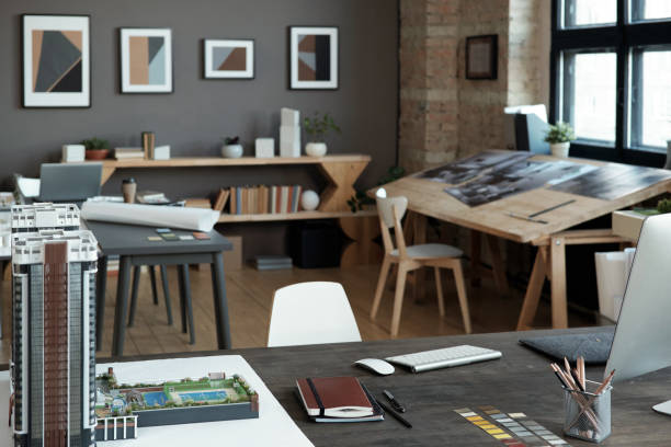 istock Contemporary workshop of architects with several workplaces 1364621598
