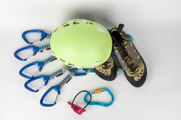 istock Five quick draws on  sewn loop sling, belay device, climbing footwear, climbing helmet. 1364624297