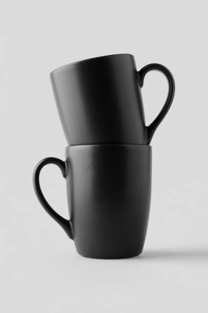 Black curved mug mockup, stacked.