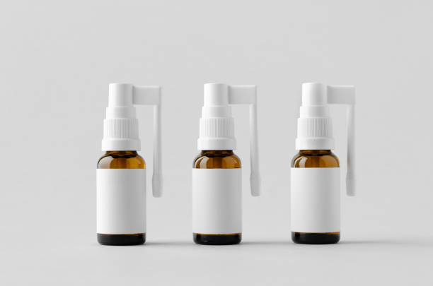 istock Oral, throat spray mockup. Amber bottle with blank label. 1364626238