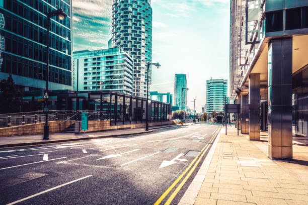 Empty Street in canary wharf, London