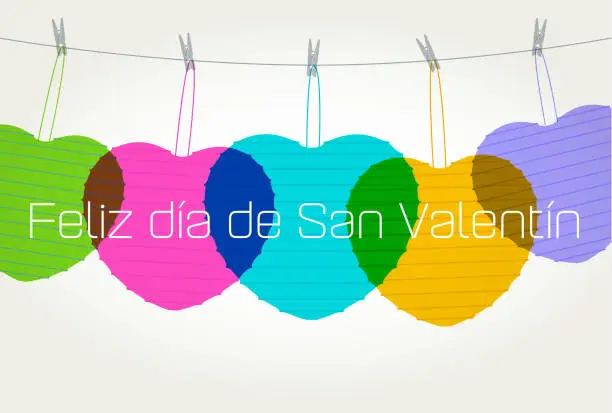 Vector illustration of Feliz día de San Valentín, Happy Valentine’s Day in Spanish