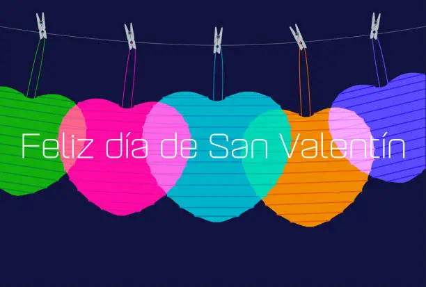 Vector illustration of Feliz día de San Valentín, Happy Valentine’s Day in Spanish