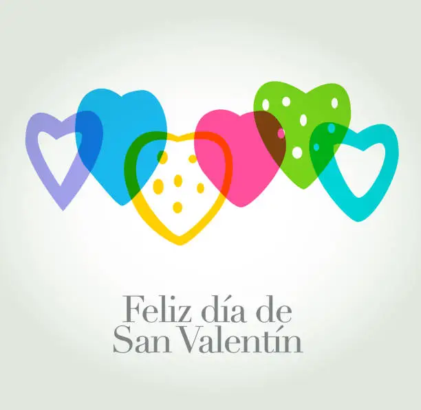 Vector illustration of Feliz día de San Valentín, Happy Valentine’s Day in Spanish