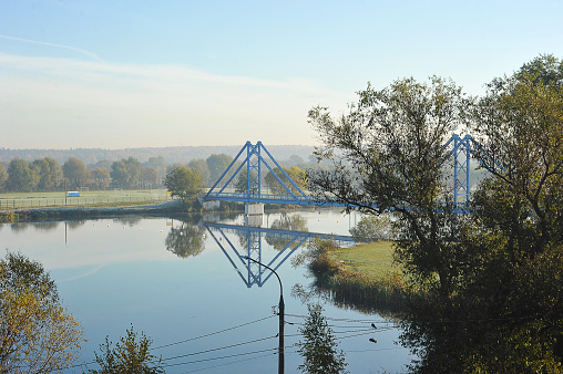 BRONNITSY, Russia - OCTOBER 9, 2021: bridge over Lake Belskoye in Bronnitsy